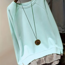 Faux Twinset Pullover Sweatshirt, Casual Long Sleeve Crew Neck Sweatshirt For Fall & Winter, Women's Clothing