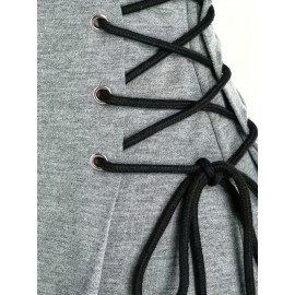 Drawstring Hooded Dress, Casual Long Sleeve Solid Dress, Women's Clothing