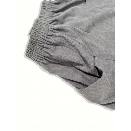 Solid Corduroy Patched Pockets Pants, Casual Loose Button Decor Pants For Spring & Fall, Women's Clothing