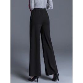 Solid High Waist Straight Leg Pants, Casual Draped Pocket Pants, Women's Clothing
